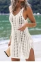 White Hollow Out Crochet With Slits Fit Cover Up 